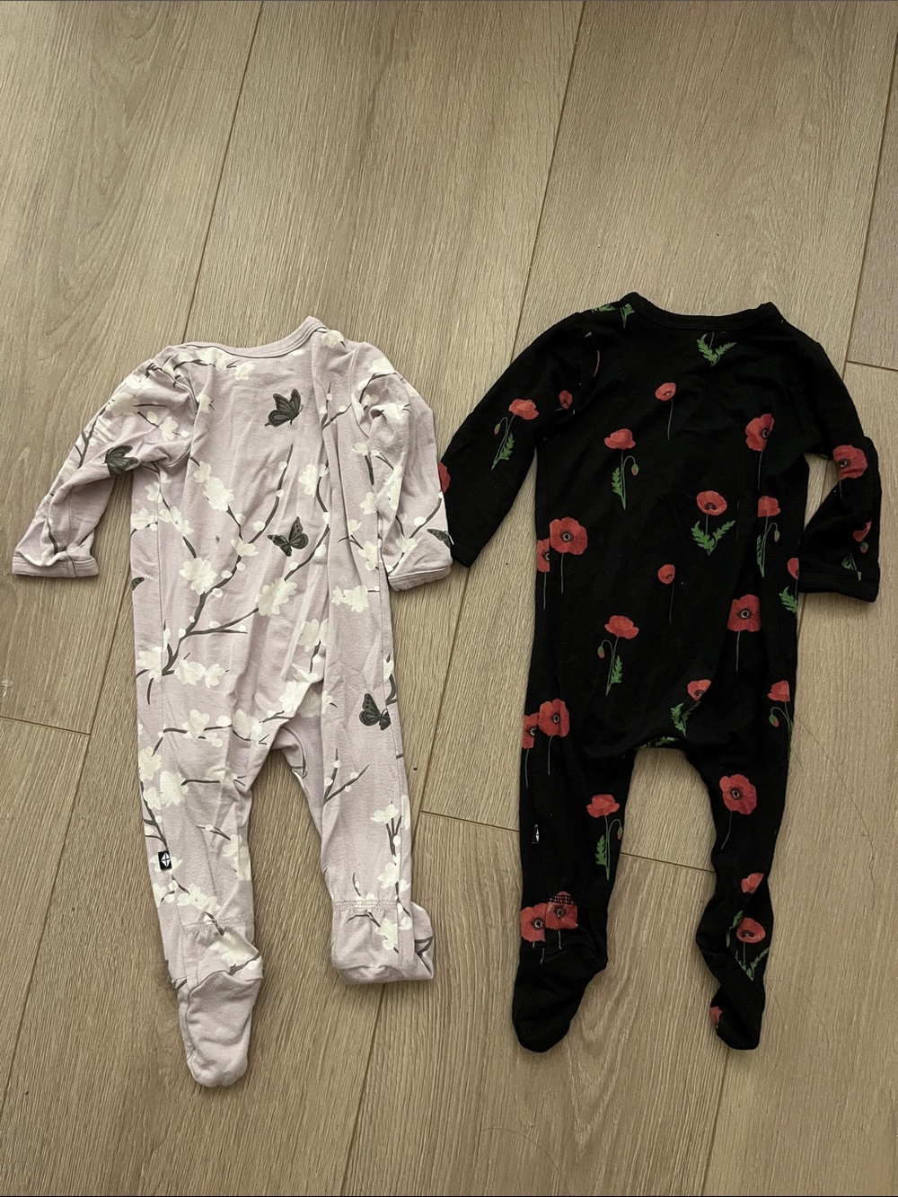Kyte Baby Footed Onesies size 3-6M Poppies and Cherry Blossom Print